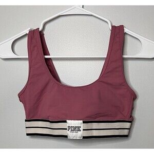 PINK Victoria’s Secret Sports Bra XS Mauve Slip-On Black White Striped Band